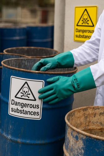 Munkakesztyű, vegyszerálló nitril, hosszú szárral, 10"