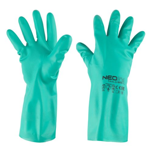 Munkakesztyű, vegyszerálló nitril, hosszú szárral, 8"