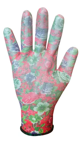 Kertész kesztyű,PU bevonat, rózsamintás, 7"