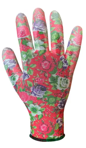 Kertész kesztyű,PU bevonat, rózsamintás, 7"