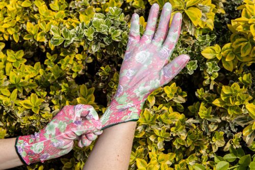 Kertész kesztyű,PU bevonat, rózsamintás, 7"