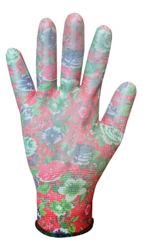 Kertész kesztyű,PU bevonat, rózsamintás, 9"