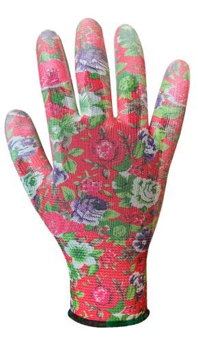 Kertész kesztyű,PU bevonat, rózsamintás, 9"