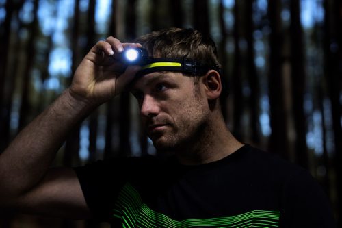 Fejlámpa, XPG+COB LED, 400lum fényerő, abs és gumi pánt, beépített akku, töltéskijelző