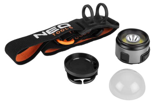 Fejlámpa levehető pánttal, mágnes és sapkarögzítő lehetőség, fehér és vörös LED, USB töltőkábel, 250+200lum