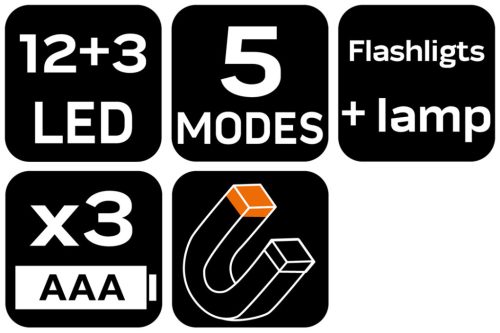 Elakadásjelző lámpa, 12+3 LED, 5 világítási funkció