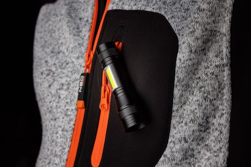 Zseblámpa, tölthető, XPE+COB LED, 220lum max. fényerő, 300mAh akku, rendelési egység: 12db