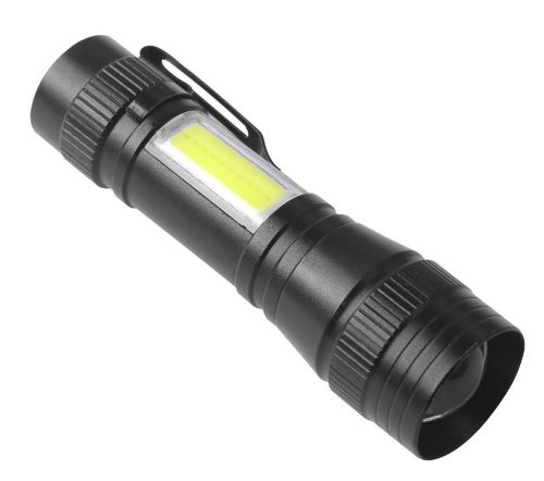 Zseblámpa, tölthető, XPE+COB LED, 220lum max. fényerő, 300mAh akku, rendelési egység: 12db