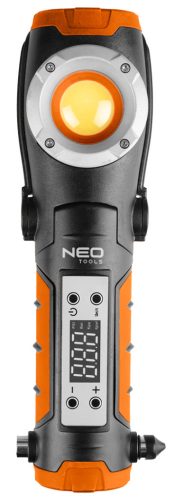 Akkus kompresszor és lámpa, 2000mAh akku, 800+400lum fényerő, max 10bar nyomás, USB és autós töltő