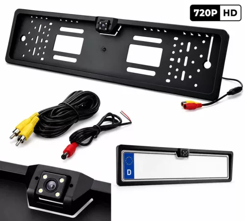 Rendszámtábla keretbe integrált HD 720p tolatókamerával - 12V