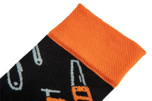 Munkazokni, 80% pamut, szerszám mintás 39-42, narancs/fekete