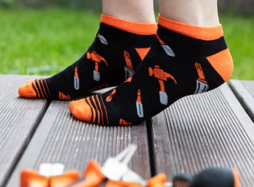 Munkazokni, 80% pamut, szerszám mintás 39-42, narancs/fekete, neo