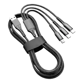  USB töltőkábel, 3az 1ben, 1.2m, USB-A bemenet, USB-C, Lightning, Micro USB kimenetek