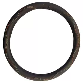   Bőrhatású kormányvédő fekete/színes cérna, 36 - 38 cm