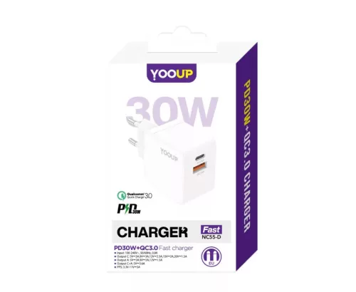 YOOUP 30W Dupla hálózati töltő (USB/TYPE-C)