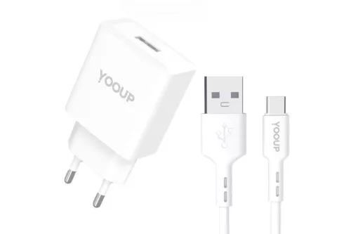 YOOUP 12W USB-S Hálózati töltő + USB/TYPE-C kábel