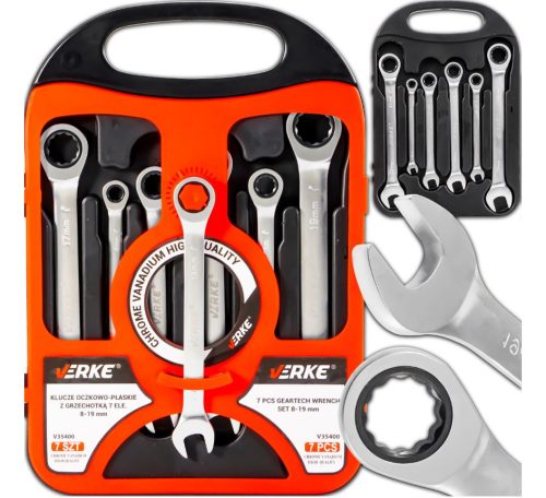 Verke V35400 racsniskulcs készlet – 7db, 72 fogú, CrV acélból, selyemfényű felület