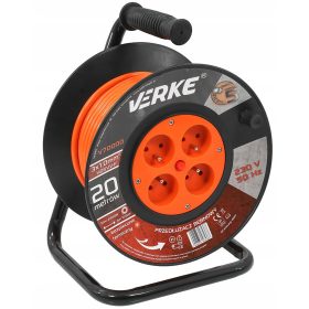   Verke V70000 hosszabbító kábel orsón – 20m, 4 aljzattal, hővédelemmel, H05VV-F szigeteléssel