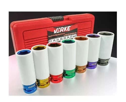 Verke V86101 dugókulcs készlet alumínium felnikhez – 7db, 1/2", CrMo acél, védőhüvellyel