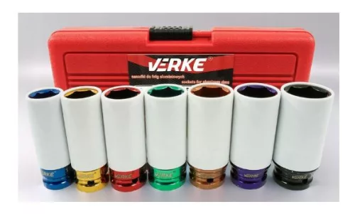 Verke V86101 dugókulcs készlet alumínium felnikhez – 7db, 1/2", CrMo acél, védőhüvellyel