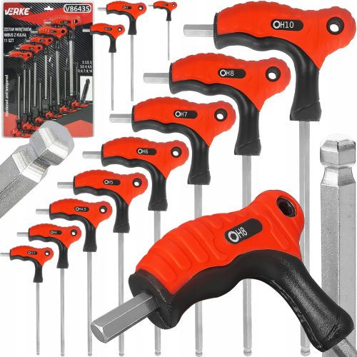 Verke V86435 imbuszkulcs készlet – T-nyelű, 11db, 2–10mm – professzionális hatszögkulcs szett precíz munkákhoz
