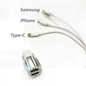   Telefontöltő 2-es USB töltő M-USB/Apple/Type-C 2.1A 12/24V
