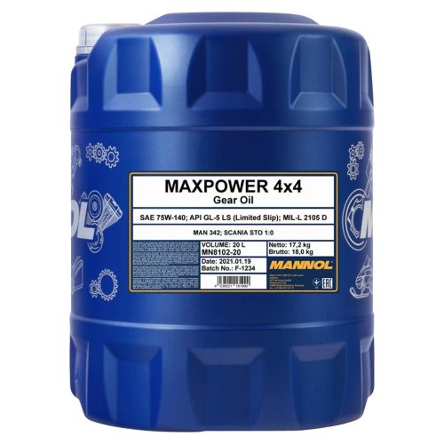 Mannol 8102-20 Maxpower 4x4 75W-140 váltóolaj 20lit.